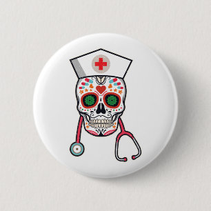 Fun Skull Halloween Mexican Nurse Gift design 6 Cm Round Badge