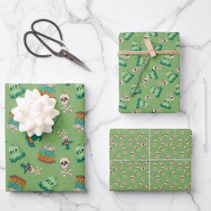 Fun Skulls and Tombstones Halloween Wrapping Paper Sheet