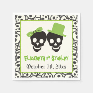 Fun skulls Halloween green and black wedding Napkin