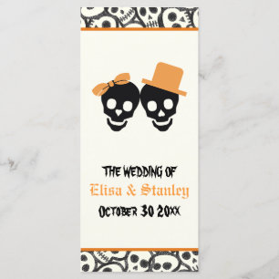 Fun skulls Halloween orange wedding program