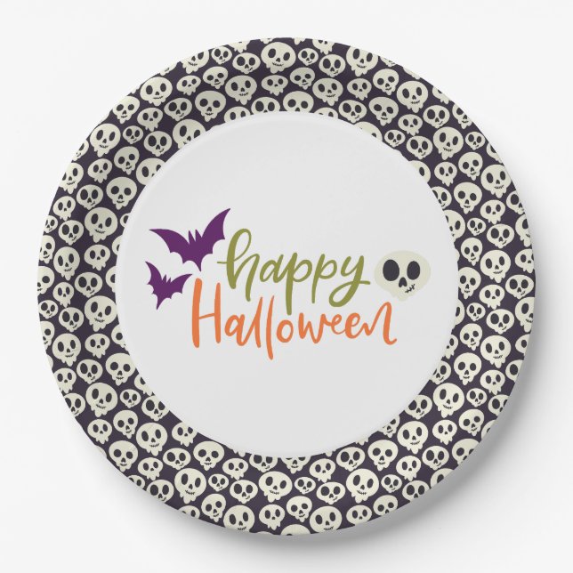 Fun Skulls Halloween Party Paper Plates (Front)