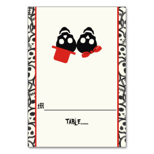 Fun skulls Halloween red wedding escort card