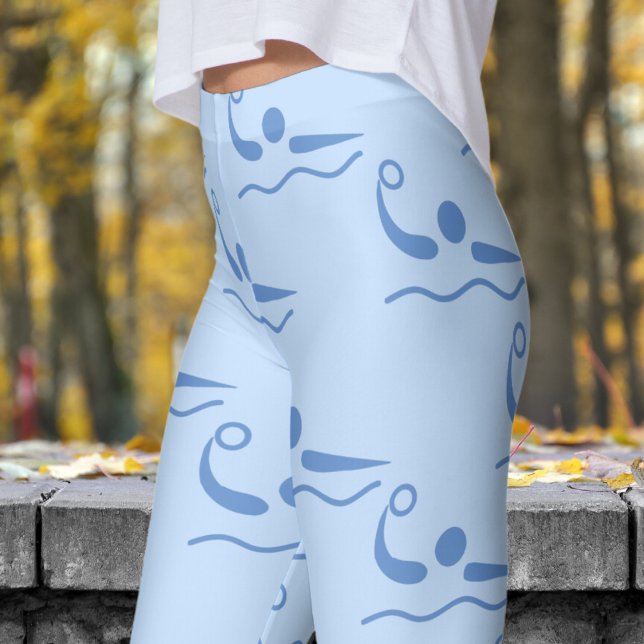 Fun Slate Blue Womens Water Polo Pattern Leggings (Womens Water Polo on Slate Blue Gray Leggings)