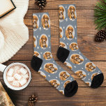 Fun Slate Custom Dog Photo Paw Print Socks<br><div class="desc">Your pup's face on repeat makes the ultimate dog lover gift. These custom socks feature a single dog photo in a round frame scattered across a sophisticated slate background with white paw prints. Upload your favourite photo to create a personalised keepsake perfect for birthdays, holidays, Father's Day, or any occasion....</div>