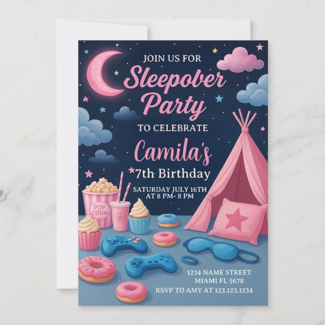 Fun Sleepover Party Invitation for Girls (Front)