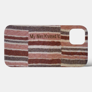 fun slogan vintage style brown hand knitted stripy iPhone 13 case