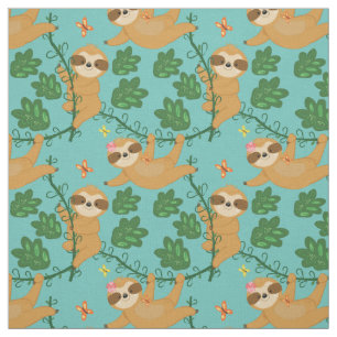 Fun Sloth and Vines Repeat Pattern Fabric