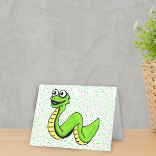 Fun Smiling Green Yellow Snake Big Eyes Dots Card