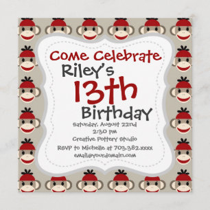 Fun Smiling Red Sock Monkey Happy Patterns Invitation