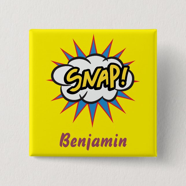 Fun Snap yellow comic book design 15 Cm Square Badge (Front)