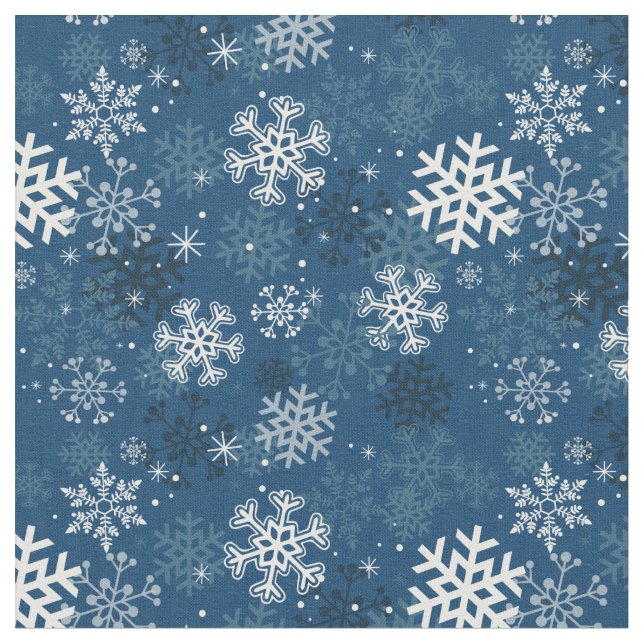 Fun Snowflake Print Fabric, Blue Fabric (Close Up)