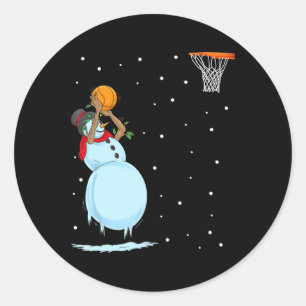 Fun Snowman Bysketbyll Christmas  Classic Round Sticker