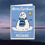 Fun Snowman Christmas Card for a Mechanic<br><div class="desc">Fun snowman cartoon on a festive Christmas card. Christmas card for a Mechanic.</div>