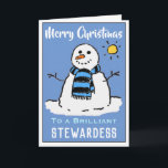 Fun Snowman Christmas Card for a Stewardess<br><div class="desc">Fun snowman cartoon on a festive Christmas card. Christmas card for a Stewardess.</div>