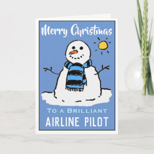 Fun Snowman Christmas Card for an Airline Pilot