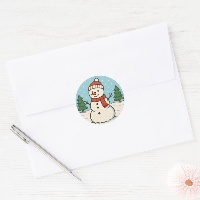 Fun Snowman Cute Christmas Classic Round Sticker (Envelope)
