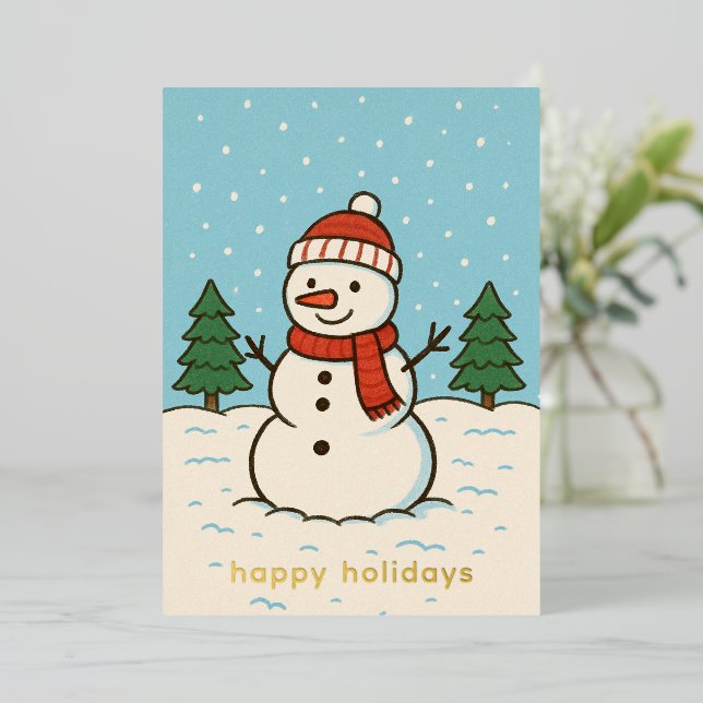Fun Snowman Cute Christmas Foil Holiday Card (Standing Front)