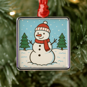 Fun Snowman Cute Christmas Metal Ornament