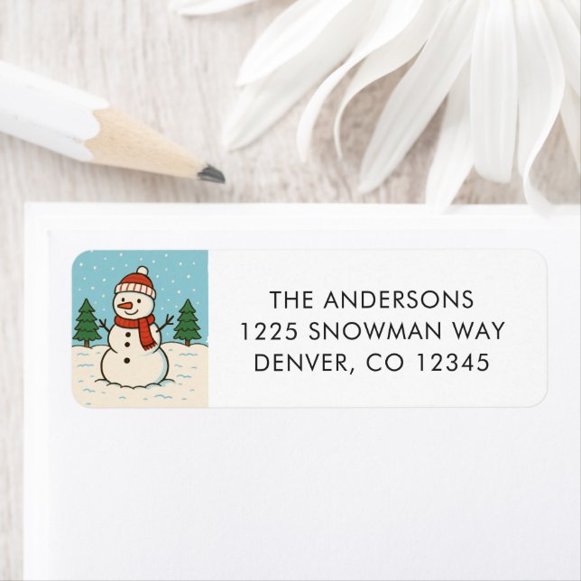 Fun Snowman Cute Christmas Return Address Label (Insitu)