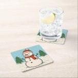 Fun Snowman Cute Christmas Square Paper Coaster<br><div class="desc">Cute Christmas paper coasters with a fun snowman illustration.</div>