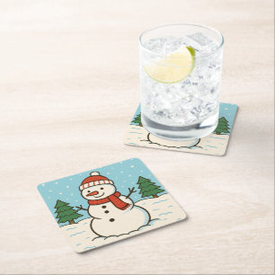 Fun Snowman Cute Christmas Square Paper Coaster