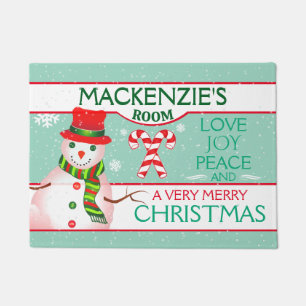 FUN Snowman for CHILD'S ROOM TEAL Christmas Doormat