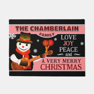 FUN Snowman in Hat and Scarf   BLACK Christmas Doormat