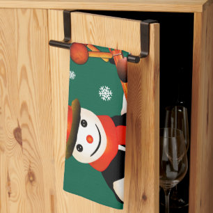 FUN Snowman in Hat and Scarf   GREEN Christmas Tea Towel