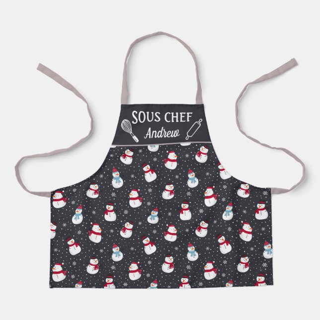 Fun snowman Sous chef winter Apron (Front)