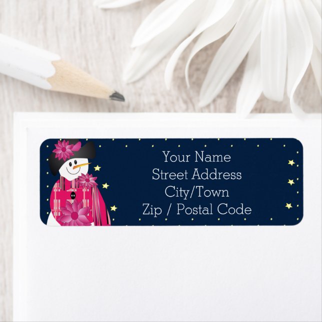 Fun snowman with stars return address label (Insitu)