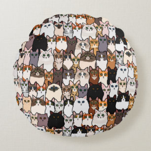 Fun So Many Cats and Kittens Collage  Round Cushion