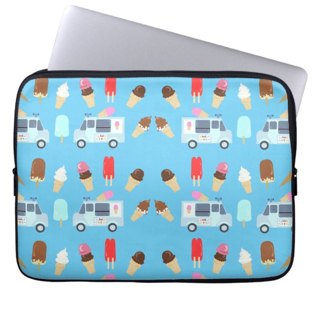 Fun So Sweet Ice Cream Truck Illustrated Pattern Laptop Sleeve (Front)