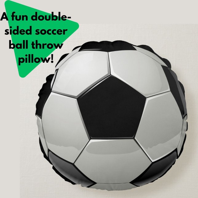Fun Soccer Ball Black and White Sporty Round Cushion (A fun black + white soccer ball pattern throw pillow cushion. Makes a great gift for sporty types!)
