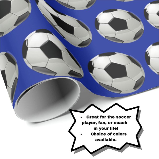 Fun Soccer Ball Pattern on Blue Wrapping Paper (Personalize your gift with this fun soccer ball pattern wrapping paper!)