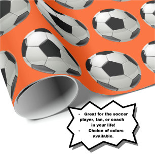 Fun Soccer Ball Pattern on Orange Wrapping Paper