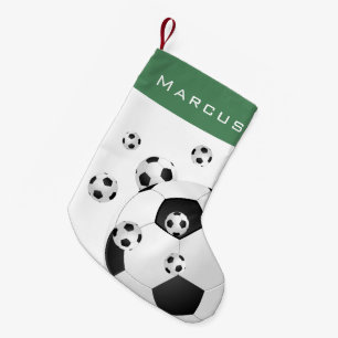 Fun Soccer Football Balls Green Name Kids Small Christmas Stocking