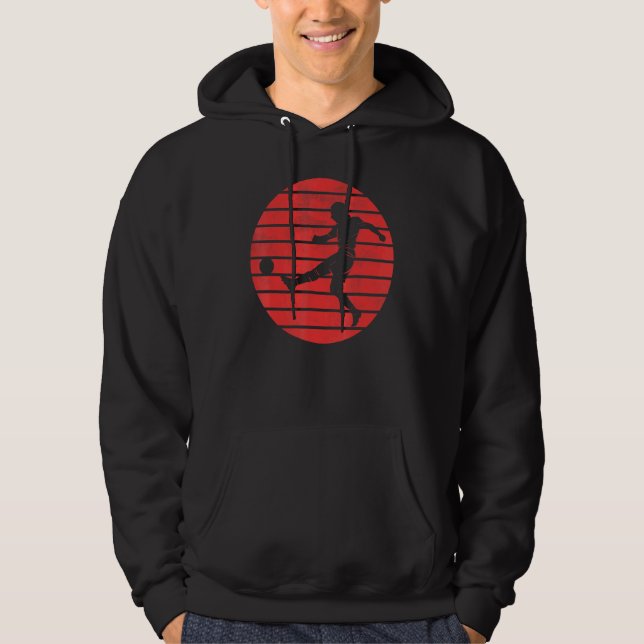 Fun Soccer Player Silhouette On A Red Sunset Backg Hoodie (Front)