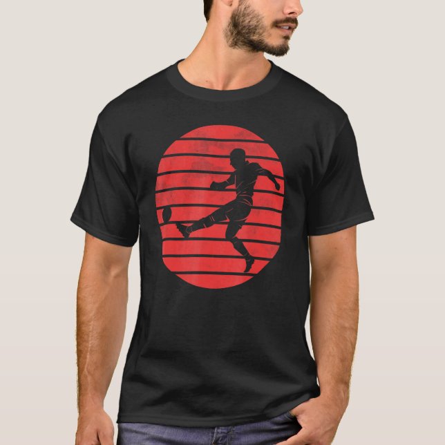 Fun Soccer Player Silhouette On A Red Sunset Backg T-Shirt (Front)
