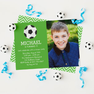Fun Soccer Themed Photo Birthday Party Invitation
