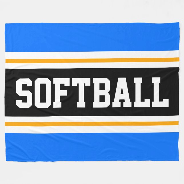 Fun SOFTBALL Bright Blue Black Athletic Stripes Fleece Blanket (Front (Horizontal))