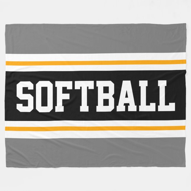 Fun SOFTBALL Grey Black Athletic Racing Stripes Fleece Blanket (Front (Horizontal))