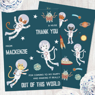 Fun Space Cats Kids Birthday Party Thank You Card