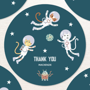 Fun Space Cats Personalised First Birthday Party Classic Round Sticker