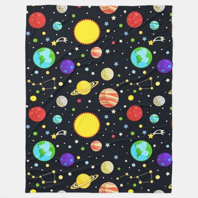 Fun Space Pattern Fleece Blanket (Front)