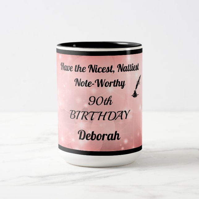 Fun Sparkly Personalised 90th Birthday Mug (Center)