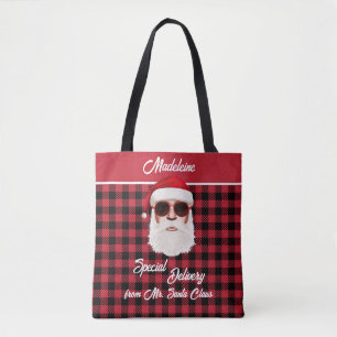 Fun Special Delivery Santa Red Black Buffalo Plaid Tote Bag