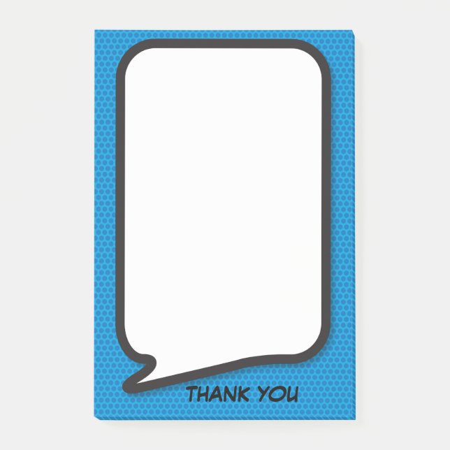 Fun Speech Bubble Personalised Thank You Blue Post-it Notes (Front)