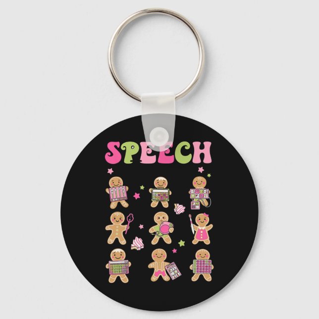 Fun Speech Therapy Gingerbread Cookies SLP Christm Key Ring (Front)