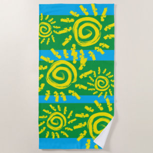Fun Spiral Sun on Green Beach Towel