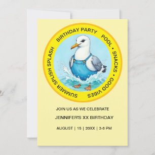 fun Splish Splash Seagull summer Pool Party Invitation
